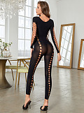 Hollowed-out Transparent Round Neck Long Sleeved Women Jumpsuit RS-81825