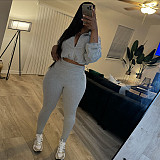 Sexy Drawstring Waist-cinching Crop Top High-waisted Tight Trousers Set SXE-K24S51552