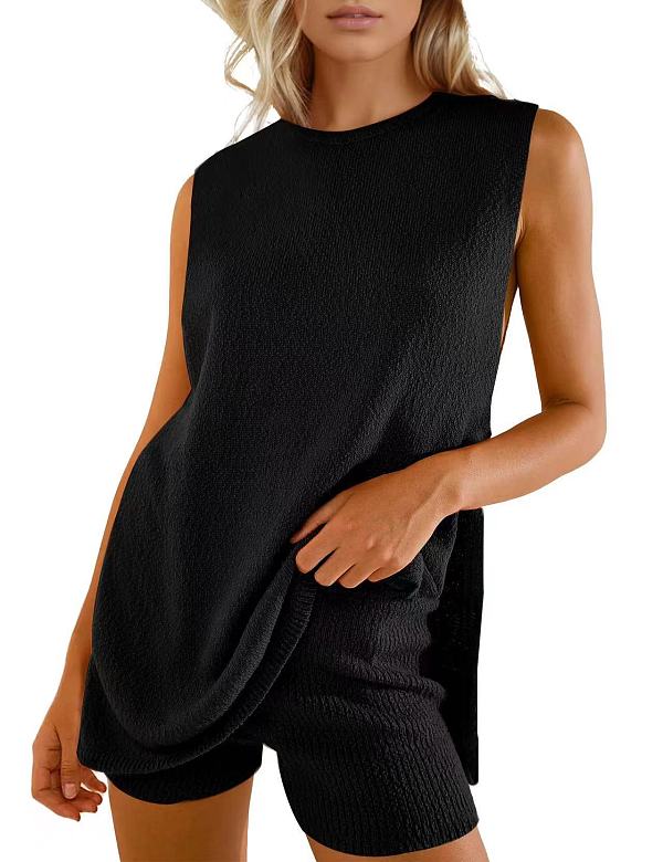 Knit Sleeveless Split Top Two-piece Sweater Set For Spring Summer MJL-MS003