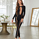 Hollowed-out Transparent Round Neck Long Sleeved Women Jumpsuit RS-81825