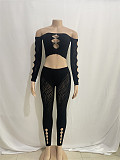 Long Sleeved Knitted Hollow Out Off Shoulder Two-piece Set For Women RS-81924