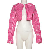 Crop Top Coat Round Neck Solid Leather Women SXE-K24C53507