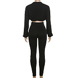 Sexy Drawstring Waist-cinching Crop Top High-waisted Tight Trousers Set SXE-K24S51552