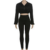 Sexy Drawstring Waist-cinching Crop Top High-waisted Tight Trousers Set SXE-K24S51552