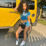 2025 Letter Printed Simple Slimming Crop Shorts Set ZJQD-61960