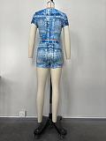 Blue Printed Casual Sets Available Amazon Hot Sale XMOJ-8664