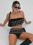 Two-piece Punk Suit Gothic Hollowed-out Strapless Top And Shorts Set MRA-38221