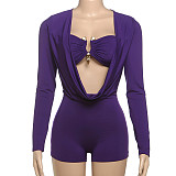 Sexy Hot Girl Deep V Low-cut Solid Slimming Jumpsuit ZJQD-62136