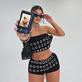 Two-piece Punk Suit Gothic Hollowed-out Strapless Top And Shorts Set MRA-38221