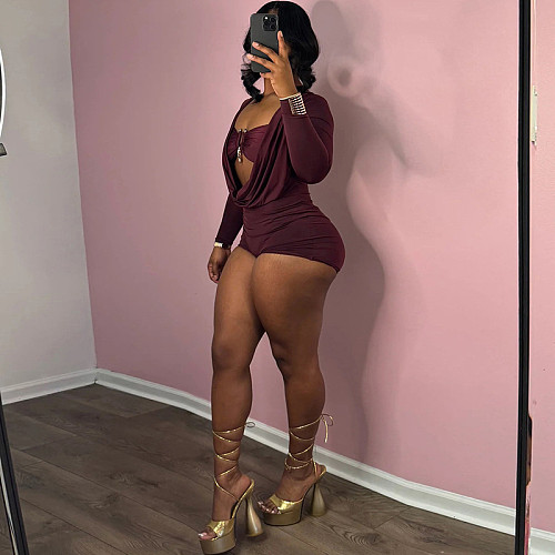 Sexy Hot Girl Deep V Low-cut Solid Slimming Jumpsuit ZJQD-62136