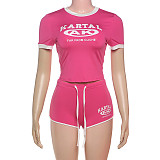 2025 Letter Printed Simple Slimming Crop Shorts Set ZJQD-61960