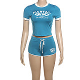 2025 Letter Printed Simple Slimming Crop Shorts Set ZJQD-61960