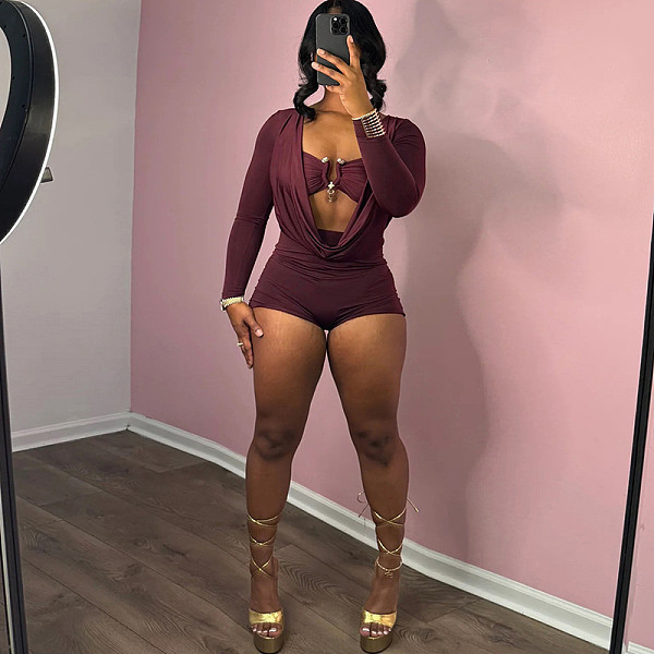 Sexy Hot Girl Deep V Low-cut Solid Slimming Jumpsuit ZJQD-62136
