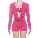 Sexy Hot Girl Deep V Low-cut Solid Slimming Jumpsuit ZJQD-62136