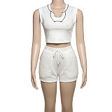 Solid U-neck Sleeveless Crop Top Shorts Set Street Style ZJQD-63603