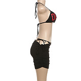 Spicy Girl 3D Digital Printed Sleeveless Lace-up Hip Wrap Mini Skirt Set ZJQD-45305