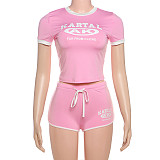2025 Letter Printed Simple Slimming Crop Shorts Set ZJQD-61960