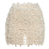 Street Style Girl Striped Tassels Slimming Short Skirt ZJQD-49458