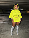 Yellow Hooded Puffed-sleeve Crop Top Pleated Wrap Hip Mini Skirt Set  RS-602