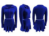 Solid Zipper Short Top Two-piece Set Ruffled Skirt Set RS-2809