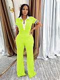 Polo Collar Top Wide-leg Pants Casual Two-piece Set RS-637