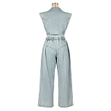 Sexy Sleeveless Two-piece Jeans Set Loose Straight Leg Summer AIL-314