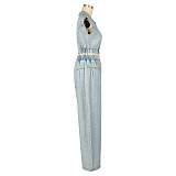 Sexy Sleeveless Two-piece Jeans Set Loose Straight Leg Summer AIL-314