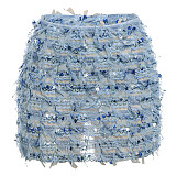 Street Style Girl Striped Tassels Slimming Short Skirt ZJQD-49458