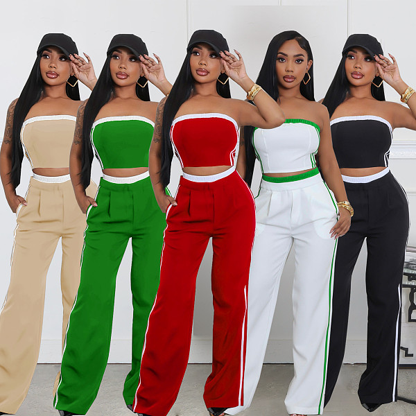 Sexy Strapless Top Wide-leg Loose Trousers Set Amazon RS-662