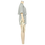 Solid Round Neck Half-sleeved T-shirt Bowknot Shorts Fashion Two-piece Set AIL-327