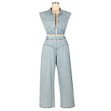 Sexy Sleeveless Two-piece Jeans Set Loose Straight Leg Summer AIL-314