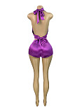 Halter Deep V-neck Top Satin Pants Two Pieces CH-25035