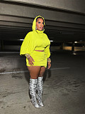 Yellow Hooded Puffed-sleeve Crop Top Pleated Wrap Hip Mini Skirt Set  RS-602