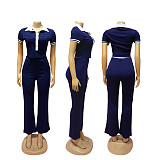 Polo Collar Top Wide-leg Pants Casual Two-piece Set RS-637
