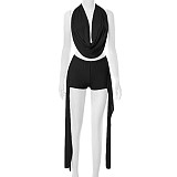 Loose Neck Sleeveless Backless Top Tight Ribbon Mini Set DZHT-J25ST082