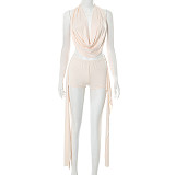 Loose Neck Sleeveless Backless Top Tight Ribbon Mini Set DZHT-J25ST082