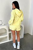 Solid Long-sleeved Hooded Sweatshirt For Women Casual Shorts Set SSN-211336