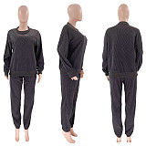 Autumn Winter Corduroy Solid  Round Neck Pullover Long-sleeved Long Pants Set SSN-211273