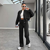 Solid Fleece Zipper Cardigan Casual Straight-leg Pants Set SSN-211472