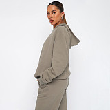 Solid Hooded Long Sleeved Sweatshirt For Women Fashion Casual Long Pants Set SSN-211337