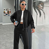 Solid Fleece Zipper Cardigan Casual Straight-leg Pants Set SSN-211472