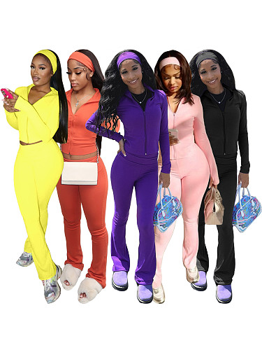 Women Zipper Cardigan Micro Horn Fleece Two-piece Set (Including Headscarf) CH-25053