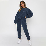 Autumn Winter Corduroy Solid  Round Neck Pullover Long-sleeved Long Pants Set SSN-211273
