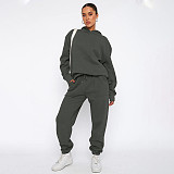 Solid Hooded Long Sleeved Sweatshirt For Women Fashion Casual Long Pants Set SSN-211337