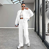 Solid Fleece Zipper Cardigan Casual Straight-leg Pants Set SSN-211472