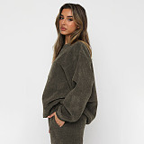 Autumn Winter Corduroy Solid  Round Neck Pullover Long-sleeved Long Pants Set SSN-211273