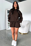 Solid Long-sleeved Hooded Sweatshirt For Women Casual Shorts Set SSN-211336