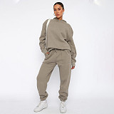 Solid Hooded Long Sleeved Sweatshirt For Women Fashion Casual Long Pants Set SSN-211337
