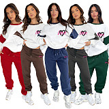 Casual Women Long Pants Heart Print Loose Hoodies Set SSN-211404
