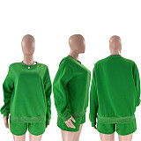 Solid Round-neck Pullover Sweatshirt Women Shorts Set SSN-211256